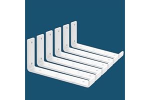 MLOQI 6 Piezas Escuadras para Estanterias, Soportes para Estantes, Escuadras Metalicas de L, Grueso de 5 mm con Tornillos Capacidad de Carga 50 kg (Blanca 30 cm)