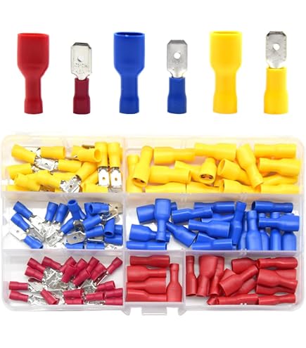 20x Connettori A Crimpare Faston Femmina 6.3mm Isolati – Blu E Rossi, Senza Marca