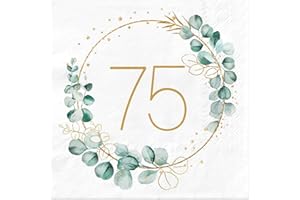 Sprinlot Servietten 75. Geburtstag, 40 Stück Servietten Eukalyptus Deko 75. Geburtstag Mann Frau, Happy Birthday 75 Servietten Tischdekoration, 3-Lagig Geburtstagsdeko Papierservietten