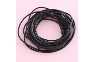 YIEUR 5m geflochtene Lederschnur, Schwarz Leather Cord Chain, 3mm runde Lederriemen, echt Lederband Kette für DIY Handwerk (Black)
