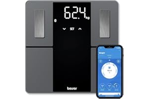 Beurer BF 500 Super Black Edition Báscula diagnóstica con Bluetooth, báscula corporal digital conectada con el móvil vía app, análisis de los valores corporales, pantalla extra grande
