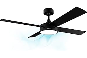 ‎CECOTEC Cecotec Wentylator sufitowy EnergySilence Aero 5200 Black Line 60 W 52” z oświetleniem LED, pilotem, 3 prędkościami, 4 łopatkami i trybem zima-lato.