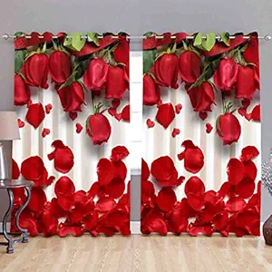 Waco Creation 3D Digital Printed Polyester Fabric Curtains for Living Room and Kids Room (4 x 5 Feet, Maroon Rose) - Set of 2pc