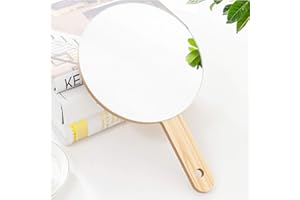 TOF&HAMY Miroir de voyage à main avec poignée, miroir de coiffeuse, miroir à main en bois, carré et rond, miroir à main pour salon de beauté professionnel et coiffeur, 17,5 cm