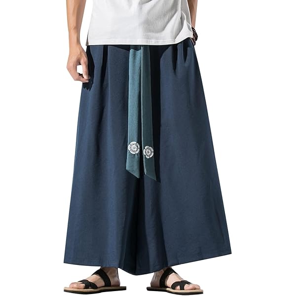 Pantaloni Da Uomo Kendo Samurai Hakama, Costume Tradizionale Giapponese Per Arti Marziali, Abbigliamento Sportivo, Orlo Irregolare, Gamba Larga, Pantaloni Con Gonna Fluida Con Tasche, Nero , M