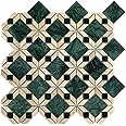 E-MosaicTile Indian Green and Beige Marble Wall and Floor Tile Victorian Style - 10PCs