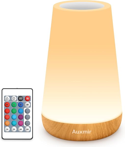 Auxmir Night Light, LED Touch Bedside Table Lamp, Remote Control Dimmable Light with RGB Color Changing, USB Rechargeable, Portable Lamp for Children, Kids, Bedroom, Living Room, Camping - 1