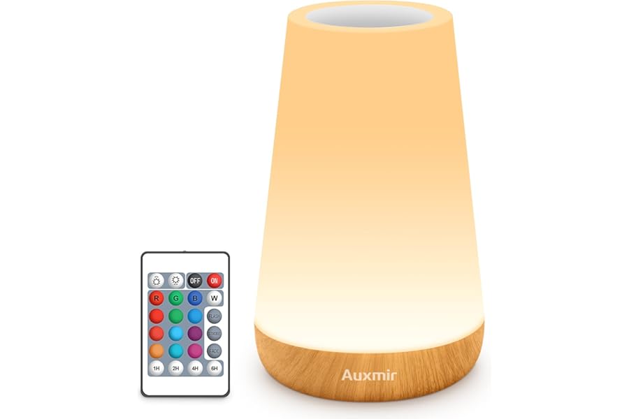 Auxmir Night Light, LED Touch Bedside Table Lamp, Remote Control Dimmable Light with RGB Color Changing, USB Rechargeable, Portable Lamp for Children, Kids, Bedroom, Living Room, Camping