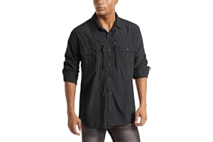 MAGCOMSEN Long Sleeve T Shirts Mens Sun Protection Hiking Fishing Outdoor Shirt Button Down Quick Drying Military Tactical Shirts