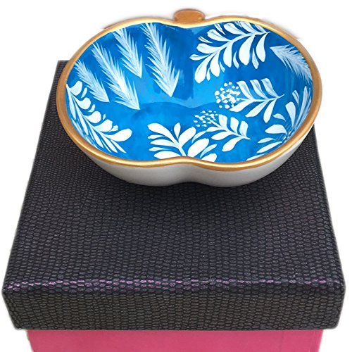 'BluFlo' hand painted bone china apple bowl in a Luxury Gift Box for a sophisticated present or for anniversary or wedding for decoration, dressing table, bathroom or kitchen