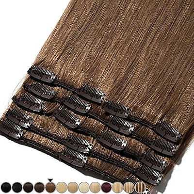 Rich Choices Extension a Clip Cheveux Naturel Rajout Cheveux Humain Remy Extensions Invisibles - 8PCS - Volume Moyen (#06 Châtain clair, 20cm-65g)