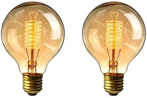B4U 2 Pack Vintage Edison Light Bulb G80 60W, Dimmable E27 Screw Bulb, Decorative Spiral Filament Bulbs, Warm White 2700K, 240V