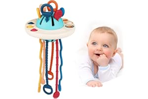 TEPIMATO Montessori Toys, Sensory Toys for Babies 6-18 Months,UFO Food Grade Silicone Pull String Toys Early Educational Fine Motor skills Activity Toys, Christmas Birthday Gifts for Boys Girls Kids