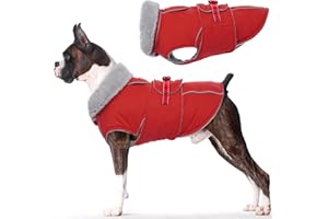Lelepet Warm Coats and Jackets for Dogs, Waterproof Winter Dog Coat for Cold Weather, Reflective Dog Puffer Jacket, Fleece Lining Pet Coat with Harness Hole for Medium Dogs, Red M