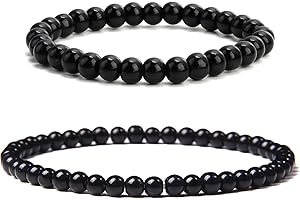 Rumgug 2 Stück Schwarzer Turmalin Armband, MM Edelstein Armband Naturstein Armband Großes Dehnbares Armband Kugeln auf Elastischem Nylonfaden Aufgezogen Handgefertigt