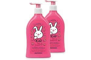 ‎SANOSAN sanosan 2in1 Dusche & Shampoo Himbeere für Kinder - Duschgel & Haarshampoo mit Bio Olivenextrakt & Milchprotein im 2er Pack (2x 400 ml) - Haarpflege, Hautpflege, Shower Gel, Haar Shampoo