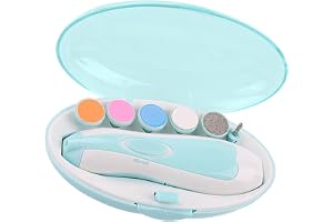 VGEBY Baby Nail Trimmer Elektrisk Fil med 6 Sliphuvuden för Nyfödda (Blå) | ABS-hartsbyggnad, Säker för Känsliga Nagelband, Kompakt Design för Resor, Förvaringslåda Ingår