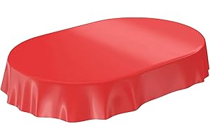 ‎ANRO Wachstuchtischdecke Wachstuch abwaschbare Tischdecke Uni Glanz Einfarbig Rot Schnittkante Oval 140 x 180cm