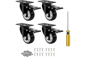 YIUBCZOQI 75mm Furniture Castors Heavy Duty Castor Wheels with Brakes, Double Bearing PU Trolley Wheels Rubber Swivel Castor, 4 Industrial Plate Casters Capacity 500KG