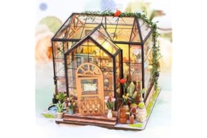 AOFESEL DIY Miniature Dollhouse Kit, Mini 3D Doll House Kit with Furniture and LED Light, 1:24 Scale Creative Flower House, Bookshelf Decor, Wooden Greenhouse Craft Kit for Adults, Gift for Birthday Valentine