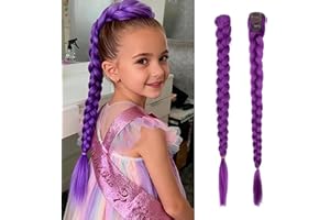 DYBEAUTYHAIR Rumi Hair, 26 Inch Long Purple Braid Ponytail Extensions Pre Stretched Purple Hair Extensions for Braids Easy Clip in Ponytail for Cosplay Halloween Costume (Purple - Clip)