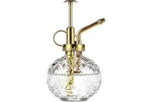 Eidoct Glass Plant Mister Spray Bottle, 6.5'' Clear Glass Water Spray Bottle with Gold Top Pump Small Watering Can, Small Plant Sprayer Mister for House Plant, Clear+Gold (Clear+Gold E), 6.5''*3.15''