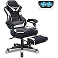 Fullwatt Computer Gaming Chair with Footrest and Adjustable Arms Reclining Swivel Chair, Desk Chair High Back with PU Leather for Home Office, white
