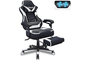 Fullwatt Computer Gaming Chair with Footrest and Adjustable Arms Reclining Swivel Chair, Desk Chair High Back with PU Leather for Home Office, white