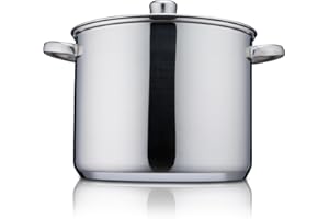 KHG Topf Kochtopf 26 cm, 10 Liter Induktion, Edelstahl unbeschichtet inkl. Glasdeckel | XXL Suppentopf, Großraumtopf, Gemüsetopf | spülmaschinengeeignet, für alle Herdarten geeignet