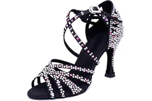 MGM-Joymod Sandali da ballo, da donna, aperti in punta, con cinturini incrociati e strass, ideali per feste, matrimoni, balli latini, moderni e tango