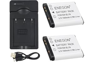 ENEGON 2 Pack Replacement Battery and Charger for Nikon EN-EL19 and Nikon Coolpix S32 S33 S100 S2800 S3100 S3200 S3300 S3500 S3600 S4100 S4200 S4300 S5200 S5300 S6500 S6600/6800