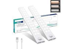 Forepin Lampe de Placard 40 LED Lampe Detecteur de Mouvement Interieur Rechargeable USB 3 Couleurs, Portable Éclairage à LED étude de Cuisine Veilleuse Escalier Couloir