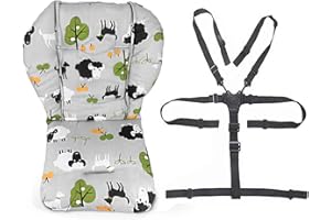 YWOWORLD Baby High Chair Seat Cushion Mat Cover Heavy Duty High Chair Straps (5 Point Harness) 1 Suit (Grey Sheep)