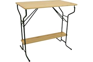 DEGAMO Stehtisch Bartisch Bamberg 70 x 113 cm, Gestell Stahlrohr dunkelgrün, Tischplatte Kiefernholz transparent beschichtet, klappbar, Höhe 110cm