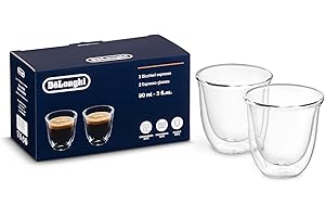 De'Longhi Juego de 2 vasos de Vidrio templado de espresso DLSC310 de doble pared, 2 piezas (paquete de 1)