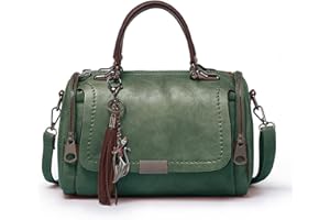 PORRASSO Retro Handbag Women Crossbody Bag Ladies Shoulder Bag Waterproof PU Leather Top-Handle Bag Work Travel Dating Boston Bag