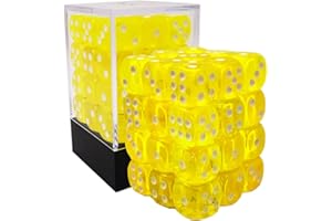 BESCON DICE Bescon 12mm 6 Sided Dice 36 in Brick Box, 12mm Six Sided Die (36) Block of Dice, Translucent Yellow with White Pips