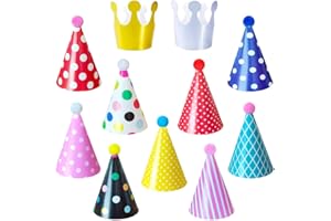 Jiosdo Birthday Party Hats, 11Pcs Cone Birthday Hats with Pom Poms, DIY Birthday Crown Paper Hats Christmas New Year Party Hats for Adults Kids Pets (9 Hats and 2 Crowns)