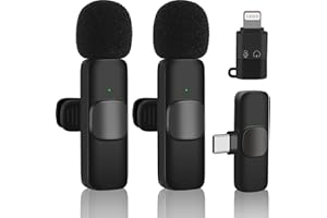 ALLES GUTE Microphone Wireless for iPhone Android-Mini Microphone for Video Recording YouTube Podcast Interview & Vlog Livestream, Lavalier Lapel Microphone (IOS&USB-C with 2 mic)