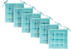 etérea Basic Sitzkissen 40x40 cm für Innen- & Außenbereich - Stuhlkissen Set mit Bändern, Sitzpolster Stuhlauflagen Kissen 40x40 6er Set - Türkis