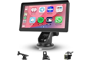HODOZZY Display Carplay y Android Auto Inalámbrico, Pantalla Coche 7 Pulgadas HD Pantalla Táctil Portátil Receptor Radio FM, con Manos Libres Bluetooth, Mirror Link, Cámara Trasera, USB/SD, Audio