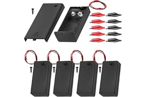 MKBKLLJY 5St. 9v Batteriehalter Basisbox 9V Schwarz Batteriegehäuse mit Schalter 9v Batteriegehäuse mit ON/Off Schalter Drahtabdeckung Krokodilklemmen und Montageschrauben für DIY Gleichstromgeräte