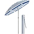 CHRISTOW Beach Umbrella Portable Tilting Parasol Sun Shade with UV Protection and Bag 2m