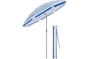 CHRISTOW Beach Umbrella Portable Tilting Parasol Sun Shade with UV Protection and Bag 2m