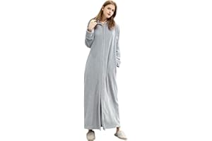 ZFSOCK Peignoir Femme Polaire à Capuche Hiver Robe de Chambre Fermeture à glissière Peignoir de Bain Longue Douce Microfibre Flanelle Robe de Nuit