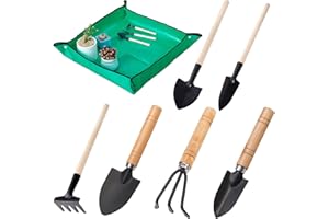 DABBOO 7 Stück Mini Gartenutensilien Holzgriff Eisen Gartenwerkzeug Set Pflanze Gartengeräte Gartenschaufel Gartenwerkzeug Klein für Gartenutensilien wie Blumen Pflanzen Umpflanzen und Erde Auflockern