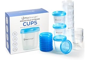 Juego de 12 recipientes de almacenamiento para leche materna con tapas a prueba de fugas por Max Strength Pro, 180 ml, tazas de leche de mama reutiliz