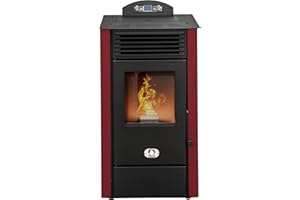 STUFE A PELLET ITALIA SRL - California 8 kW piec na pellet, wentylowany, ogrzewanie do 60 m2, 5 poziomów mocy, 5 prędkości wentylacji, programowalny, czerwony