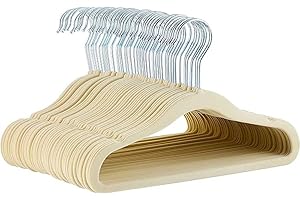 Amazon Basics Kids Velvet, Non-Slip Clothes Hangers for Infant and Toddler, 29.4 centimeters, Pack of 50, Beige