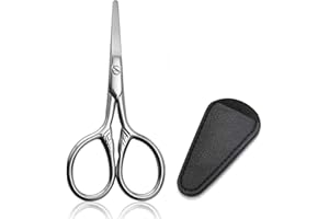 HAORQEE Beard & Nose Hair Scissors - Small Eyebrow & Moustache Trimmer - Sharp Cutting & Trimming - Travel Size - For Men & Women